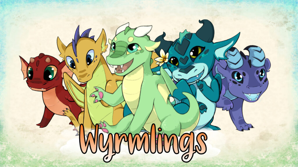 Wyrmlings title surrounded by several colorful young dragons