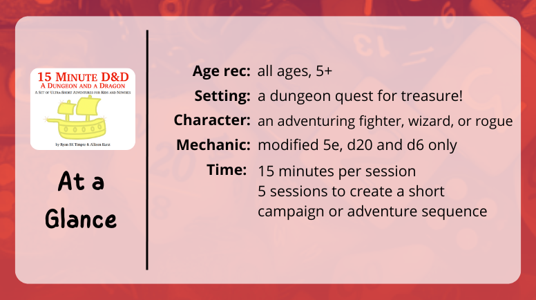 Review of 15 Minute D&D, a set of ultra short adventures for kids and newbies
at a glance