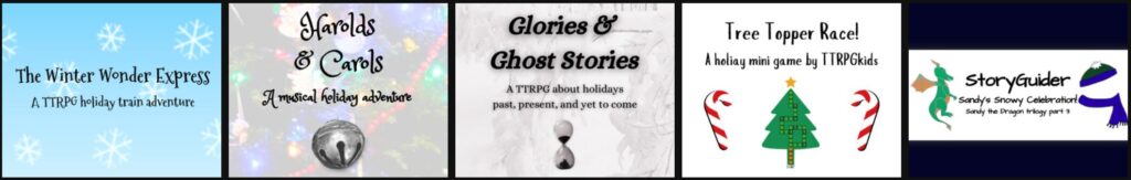 The Winter Wonder Express, Harolds & Carols, Glories & Ghost Stories, Tree Topper Race, StoryGuider