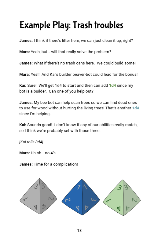 Example play page to demonstrate dice rolling within the game