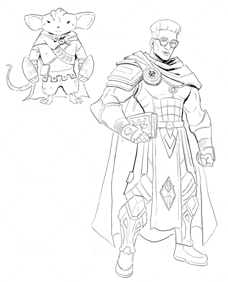 a human cleric wearing glasses and holding a book... next to his mouse form counterpart